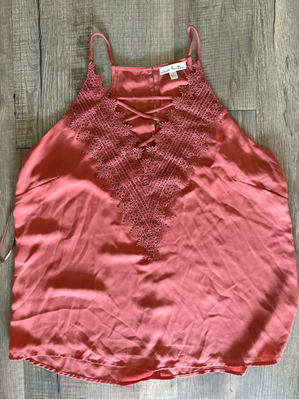 nine britton Lace-Trim Crisscross Halter Camisole - Dusty Rose